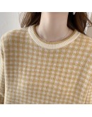  Fall Houndstooth Sweater for Women Winter Warm Knitted Pullover Loose Oversize Aesthetic Fluffy Crop Top Outerwear Coat