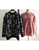  jacquard round neck pullover sweater women's fall/winter  loose lazy style flower knit sweaters harajuku jumper