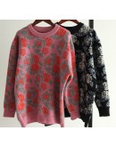  jacquard round neck pullover sweater women's fall/winter  loose lazy style flower knit sweaters harajuku jumper