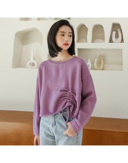  Autumn Short Sweater for Women Winter Loose Oversize  Knitted Pullover Lace Up Drawstring Cute Harajuku Crop Tops