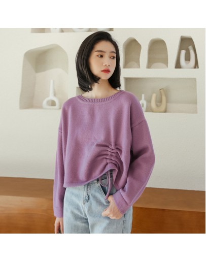  Autumn Short Sweater for Women Winter Loose Oversize  Knitted Pullover Lace Up Drawstring Cute Harajuku Crop Tops