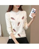  Autumn Embroidered Beading Pullovers Sweater Women Feather Snowflakes Soft Sweaters O-Neck Loose Knit Pullover Tops Shirt