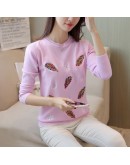  Autumn Embroidered Beading Pullovers Sweater Women Feather Snowflakes Soft Sweaters O-Neck Loose Knit Pullover Tops Shirt