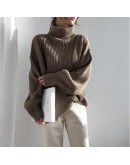  Chic Turtleneck Knitted Sweater Women Autumn Winter Loose Lazy Oaf Fluffy Pullovers  Solid Color Warm Femme Tops