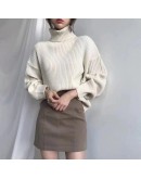  Chic Turtleneck Knitted Sweater Women Autumn Winter Loose Lazy Oaf Fluffy Pullovers  Solid Color Warm Femme Tops