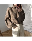  Chic Turtleneck Knitted Sweater Women Autumn Winter Loose Lazy Oaf Fluffy Pullovers  Solid Color Warm Femme Tops