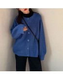 Autumn Winter Loose Outerwear Knitted Cardigan  Style Vintage Sweater Beige Blue Oversized Fuzzy Cropped Cardigans