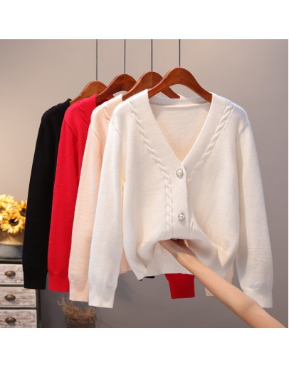 Autumn Knitted Cardigan Women  Casual V-Neck Sweater Solid Female All Matching Cardigans Women Loose Outerwear Coats