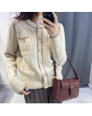  Women's Autumn Winter Cardigan Sweet Cropped Sweaters Elegant Oversize Wild Short Cardigans Vintage Pink Knitwear