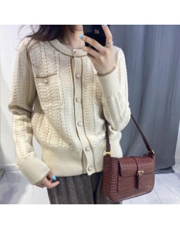  Women's Autumn Winter Cardigan Sweet Cropped Sweaters Elegant Oversize Wild Short Cardigans Vintage Pink Knitwear