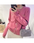  Women's Autumn Winter Cardigan Sweet Cropped Sweaters Elegant Oversize Wild Short Cardigans Vintage Pink Knitwear