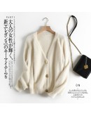 Autumn Winter Imitation Mink Cardigan Women   V-Neck Loose Cute Sweater Soft Pink Green Jumper Knitwear Coat