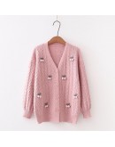  Sweet Cardigan Women Autumn Spring Clothes Vintage Knit Cropped Sweaters Tops Loose Pull Femme  Sueter Mujer