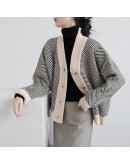 Autumn V-Neck Vintage Knitted Cardigan Women Spring Elegant Striped Loose Outerwear Cropped Sweater Soft Aesthetic Cardigans