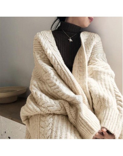  Autumn Winter Women Knitwear Cardigans Elegant Twist Crop Top Harajuku Oversize Thicken Warm Wild Long Sweaters Kimono