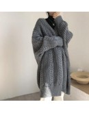  Autumn Winter Women Knitwear Cardigans Elegant Twist Crop Top Harajuku Oversize Thicken Warm Wild Long Sweaters Kimono