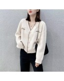 Autumn Women Knitted Cardigan Single Breasted Retro Long Sleeve  Knitwear Casual Loose Cropped Sweater Female Red Blue