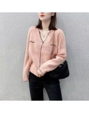 Autumn Women Knitted Cardigan Single Breasted Retro Long Sleeve  Knitwear Casual Loose Cropped Sweater Female Red Blue