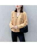 Autumn Women Knitted Cardigan Single Breasted Retro Long Sleeve  Knitwear Casual Loose Cropped Sweater Female Red Blue