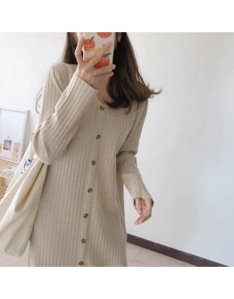  Autumn Winter Loose Long Knitted Dress Women's   Single Breasted Sweater Dresses Plus Size Vestido Femme