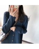  Autumn Winter Loose Long Knitted Dress Women's   Single Breasted Sweater Dresses Plus Size Vestido Femme