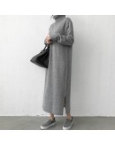  Sweater Dress Women Autumn Winter Thicken Warm Turtleneck Long Knitted Dresses  Loose Straight Gray Vestido Femme