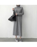  Sweater Dress Women Autumn Winter Thicken Warm Turtleneck Long Knitted Dresses  Loose Straight Gray Vestido Femme