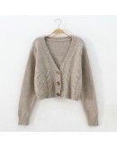 Autumn Short Knitted Cardigan Women  Twist V-Neck Sweater Spring Female All Matching Cardigans Women Outerwear Coats