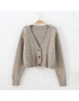 Autumn Short Knitted Cardigan Women  Twist V-Neck Sweater Spring Female All Matching Cardigans Women Outerwear Coats