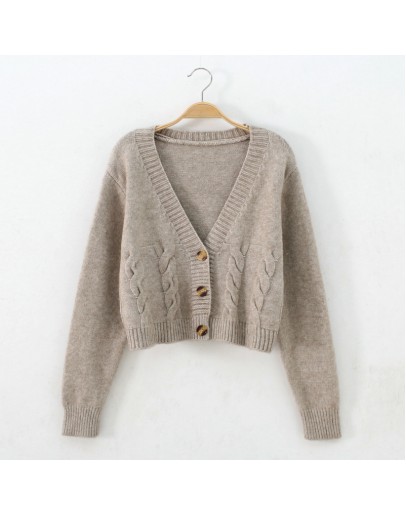 Autumn Short Knitted Cardigan Women  Twist V-Neck Sweater Spring Female All Matching Cardigans Women Outerwear Coats