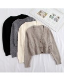 Autumn Short Knitted Cardigan Women  Twist V-Neck Sweater Spring Female All Matching Cardigans Women Outerwear Coats