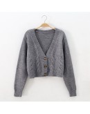 Autumn Short Knitted Cardigan Women  Twist V-Neck Sweater Spring Female All Matching Cardigans Women Outerwear Coats