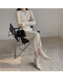 Autumn Winter Knitted Dress Women's V-Neck Long Sheath Sweater Dress Sexy Slim Fit Bodycon Soft Chic Button Femme Vestidos