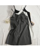 Brief V-Neck Spaghetti Strap PU Leather Dress Spring Autumn Sleeveless Dresses Sexy Club Streetwear Vestido Feminino