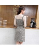  Style Sleeveless Dress for Women Double Breasted Sashes Houndstooth Vest Dresses Spring Autumn Woolen Vestido de Mujer