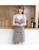  Style Sleeveless Dress for Women Double Breasted Sashes Houndstooth Vest Dresses Spring Autumn Woolen Vestido de Mujer