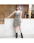  Style Sleeveless Dress for Women Double Breasted Sashes Houndstooth Vest Dresses Spring Autumn Woolen Vestido de Mujer