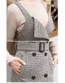  Style Sleeveless Dress for Women Double Breasted Sashes Houndstooth Vest Dresses Spring Autumn Woolen Vestido de Mujer