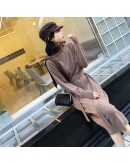  Autumn Winter Vintage Turtleneck Sweater Dress Women's Loose Long Sashes Knitted Dresses Elegant Black Maxi Vestidos Mujer