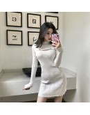 Minimalist Knitting Half Turtleneck Women's Sweater Sheath Dresses Autumn Long Sleeve Sexy Hollow Out Mini Bodycon Dress