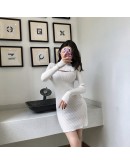 Minimalist Knitting Half Turtleneck Women's Sweater Sheath Dresses Autumn Long Sleeve Sexy Hollow Out Mini Bodycon Dress