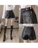 Black Shorts Women PU Faux Leather Shorts Autumn Winter High Waist Woman Shorts Wide Leg Short Pants Side Zipper Women's Shorts