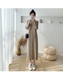 Half Turtleneck Loose Long Knitted Dress Fall Winter Single Breasted Sweater Dresses Straight Maxi Harajuku Vestidos Mujer