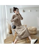 Half Turtleneck Loose Long Knitted Dress Fall Winter Single Breasted Sweater Dresses Straight Maxi Harajuku Vestidos Mujer