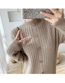 Half Turtleneck Loose Long Knitted Dress Fall Winter Single Breasted Sweater Dresses Straight Maxi Harajuku Vestidos Mujer