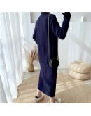 Half Turtleneck Loose Long Knitted Dress Fall Winter Single Breasted Sweater Dresses Straight Maxi Harajuku Vestidos Mujer