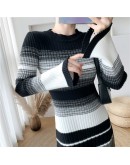  Autumn Winter Striped Knitted Dress Women Elegant Bottom Long Sweater Dresses  Long Sleeve Vestido De Mujer