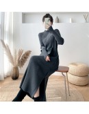 Sweater Dress Women Knitted Half Turtleneck Solid Autumn Winter Knit Female Dress Side Button Slit Loose Long Vestidos Dresses