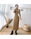 Sweater Dress Women Knitted Half Turtleneck Solid Autumn Winter Knit Female Dress Side Button Slit Loose Long Vestidos Dresses