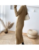 Sweater Dress Women Knitted Half Turtleneck Solid Autumn Winter Knit Female Dress Side Button Slit Loose Long Vestidos Dresses